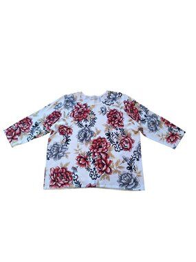 Alfred Dunner Womens Floral Embellished 3/4 Sleeve Top 2X Cotton Blend